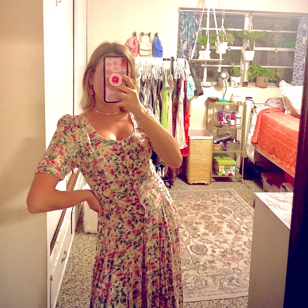 Vintage Floral maxi dress short sleeve